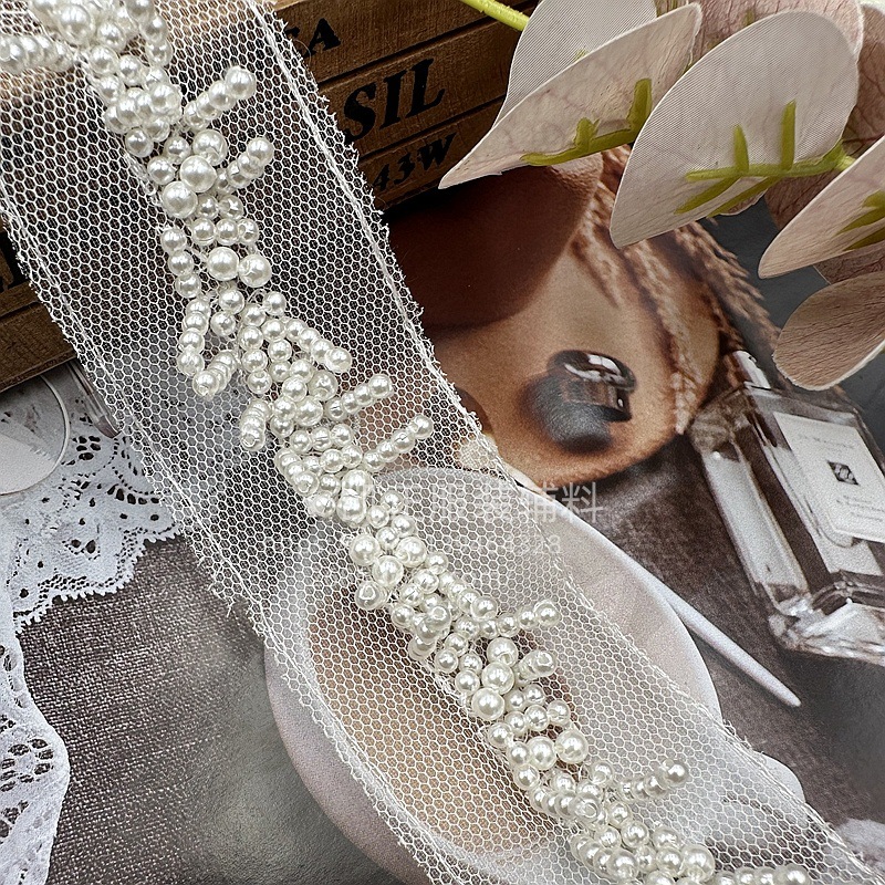 45cm Pearl Beaded Trim Bridal  - đánh giá và giá Crystal Mesh Fabric