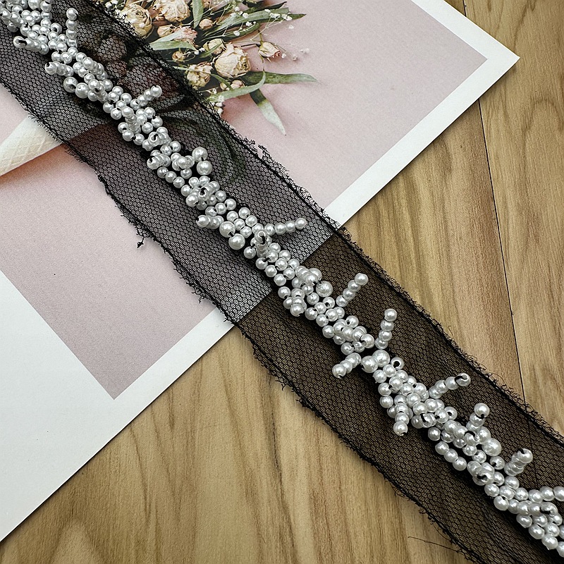 45cm Pearl Beaded Trim Bridal  - đánh giá và giá Crystal Mesh Fabric