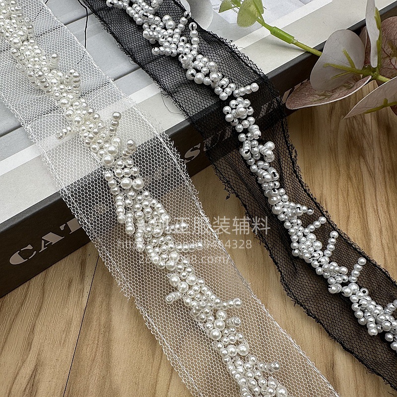45cm Pearl Beaded Trim Bridal  - đánh giá và giá Crystal Mesh Fabric