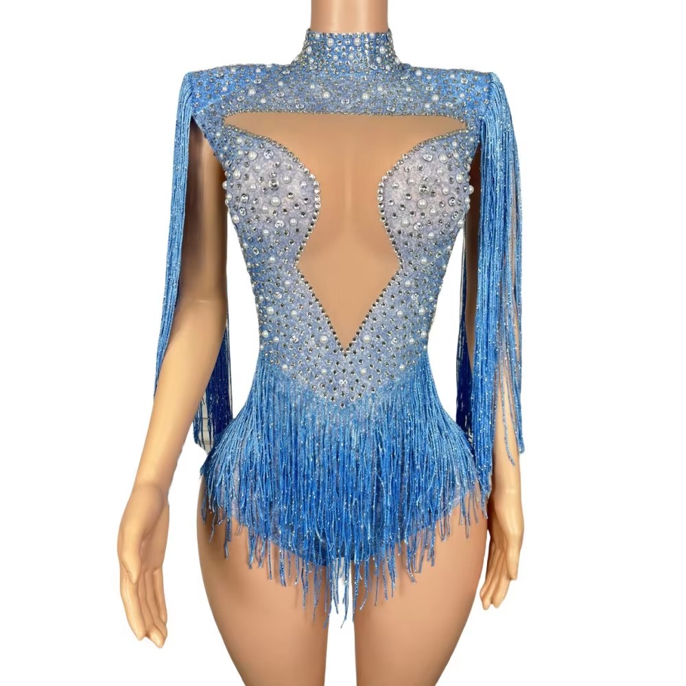 Blue Rhinestone Tassel Bodysui - đánh giá và giá Rhinestone Banding Trim