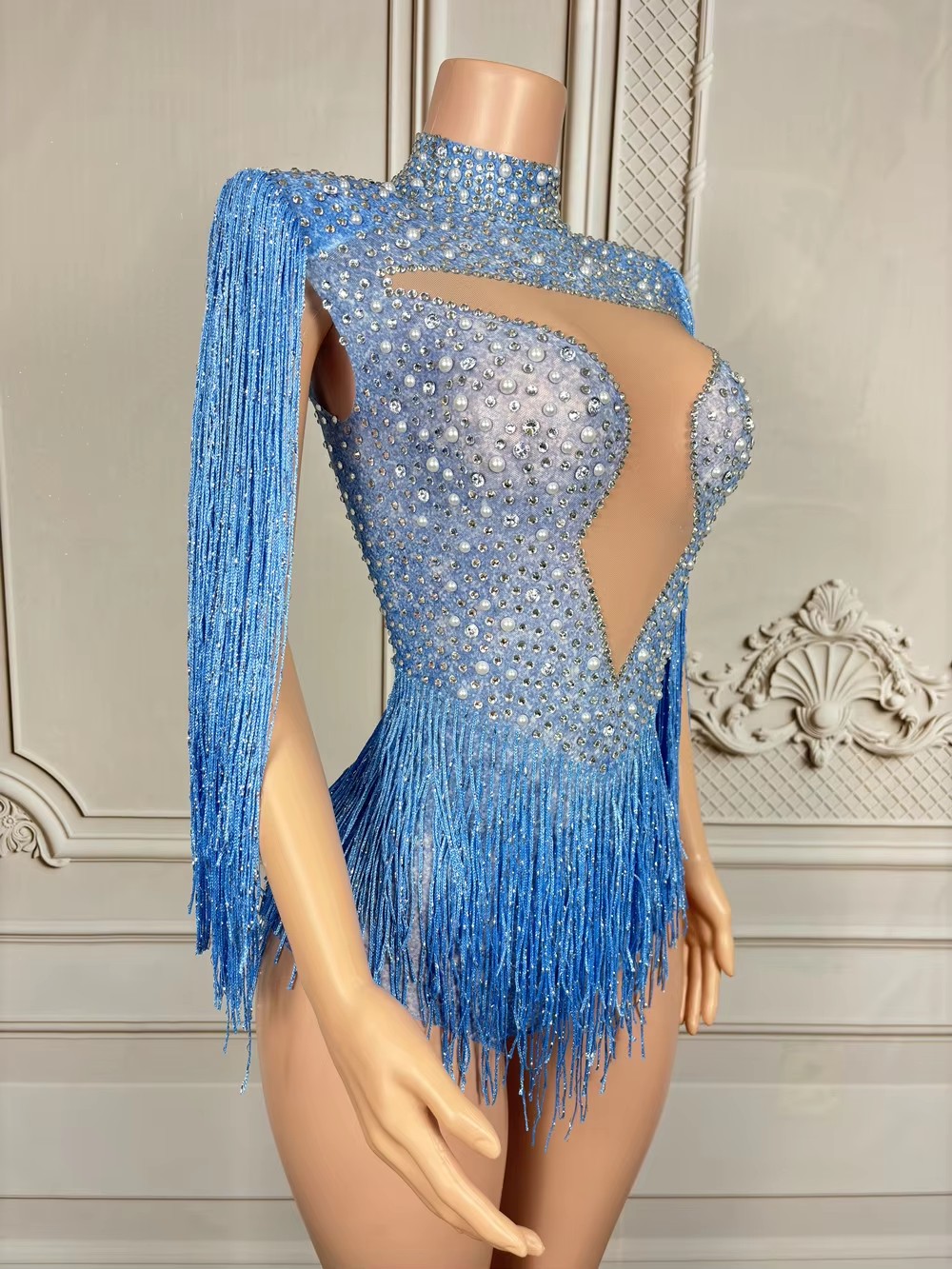 Blue Rhinestone Tassel Bodysui - đánh giá và giá Rhinestone Banding Trim